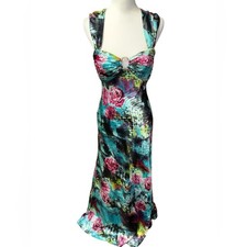 Betsy Adam Multicolored Floral Formal Evening Gown rhinestones women s sz 6