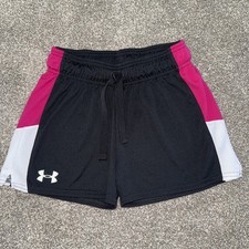 Girls Under Armour Black Pink White Athletic Shorts Size L
