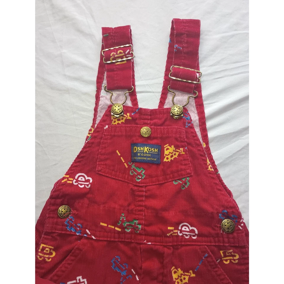 Oshkosh Bgosh Vestbak Babero Mono Vehículos Rojo Pana De Colección Talla 3T Foto 3 de 4