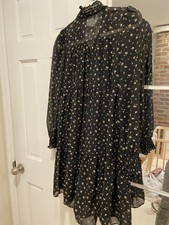 Michael Kors Women's Dress XS Black with Flowers Long Sleeve