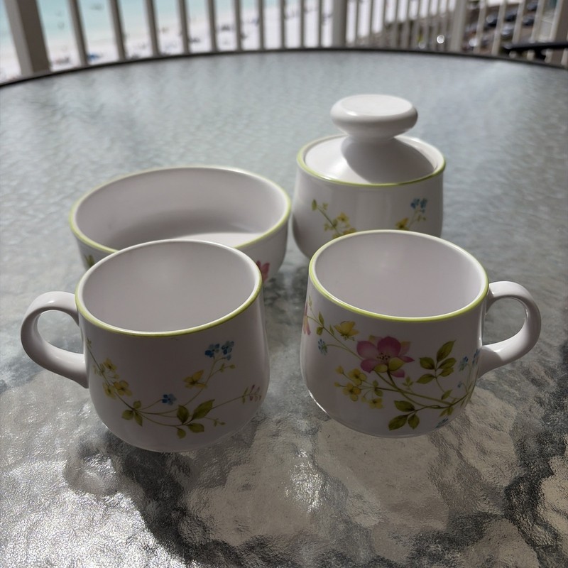 Vtg Floral Coffee 2 Cups Bowl creamer ￼ Progression CLEAR DAY 9080 Noritake