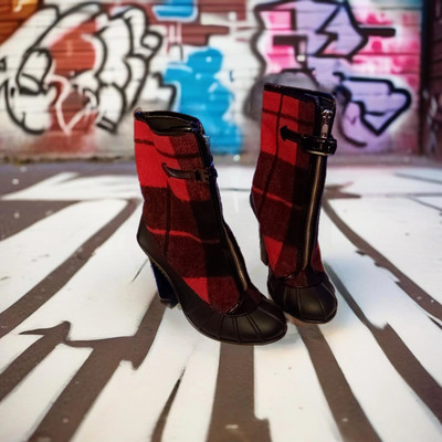 Michael Kors Red Buffalo Plaid, Rubber Duck Sole Boots Leather  Heels