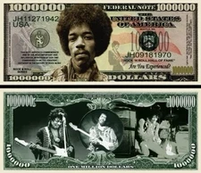 ✅ Pack of 5 Jimi Hendrix Rock Music 1 Million Dollars Collectible Novelty Money