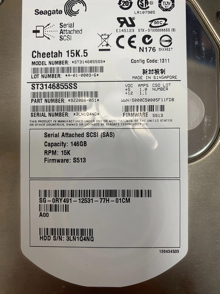 SEAGATE ST3146855SS 146GB 3.5" SAS Drive - 9Z2066-051 0RY491 RY491 - Image 3 of 4