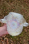 ANTIQUE DUGAN PUZZLE CARNIVAL GLASS BANANA SHAPE BON BON - WHITE