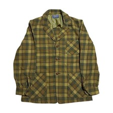 Pendleton 60s Wool Tailored Jacket Check USA Vintage Olive Yellow Brown