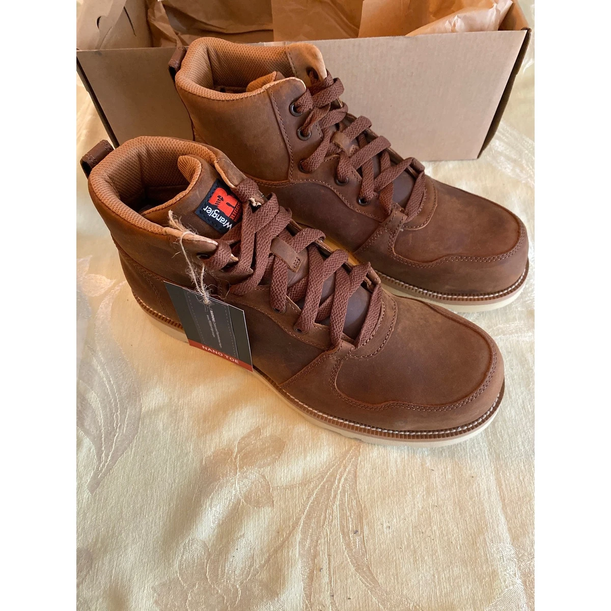 Vintage Wrangel Men\'s Suede Moc Square Toe Lace-Up Boots in Chestnut Sz 8.5M Wrangler Lace Up Boots for Men for sale | eBay main image 2