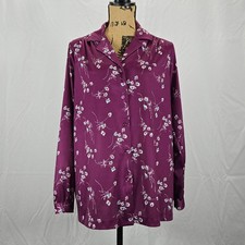 Vintage Sears Perma Prest Shirt Women Size 40 Purple Floral Long Sleeve Retro