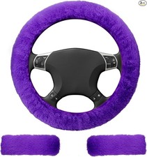 3 PCS Fluffy Steering Wheel Cover Set, 15'' Furry Car Wheel Cover-purple