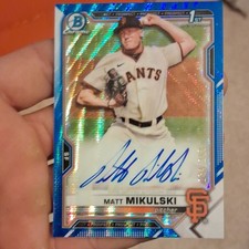 Topps Bowman Chrome Draft Matt Mikulski Auto Blue Wave 134/150 Giants