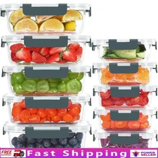 Glass Storage Containers Set 10 Pack Airtight Leak Proof Meal Prep Bowls New