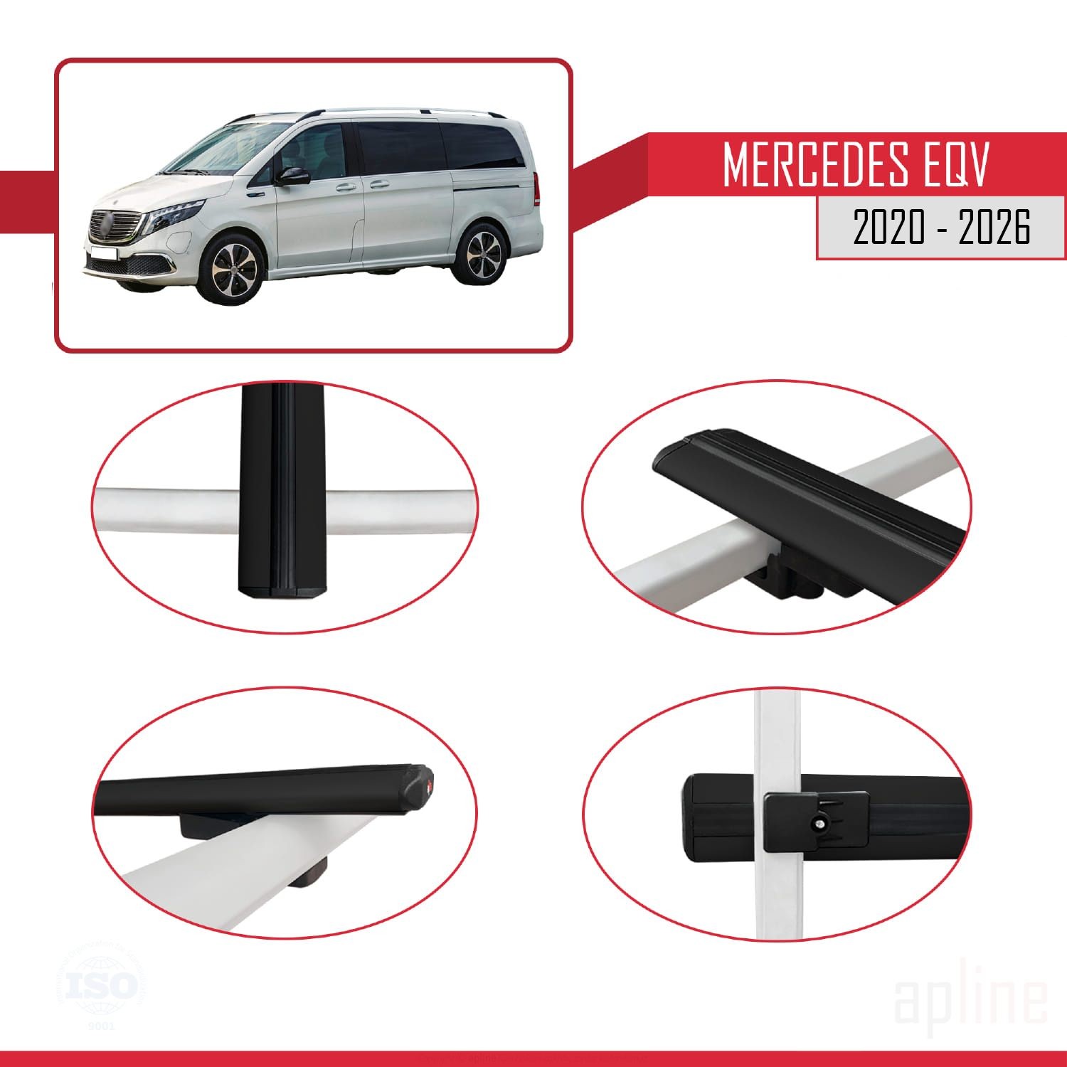 Barres de toit BASIC pour Mercedes EQV W447 de 2019 à 2026 rail noir - 4