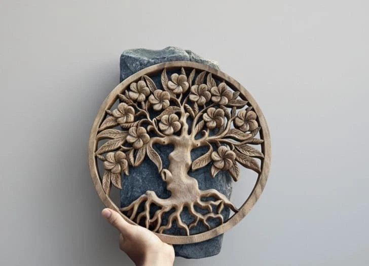 Frangipani Tree of Life - Hand-Carved Wooden Wall Art - Image 2 of 4