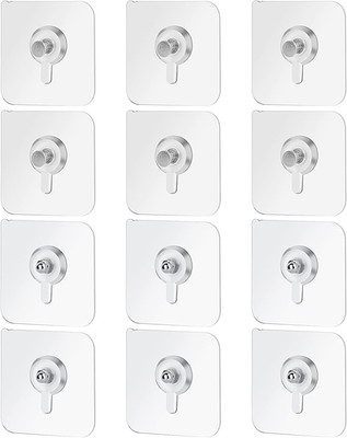 12 Pieces Adhesive Wall Mount Screw Hooks Non-Trace No Drilling Stickers Screw H