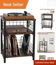 Black Record Stand with Double Mesh - Holds 100 Albums Efficiently