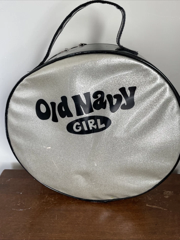 Bolso de Vinilo Redondo Vintage Azul Marino Niña - Sombrero Negro y Plateado Bolso de Baile de Alegría Foto 3 de 4