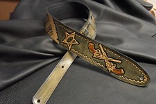 Guitar strap leather tooled all hand made in USA 3" "Outlaw series Wanted" new