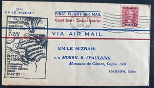 1929 Cristobal Canal Zone Panama First Flight Airmail cover Emile Mizrahi