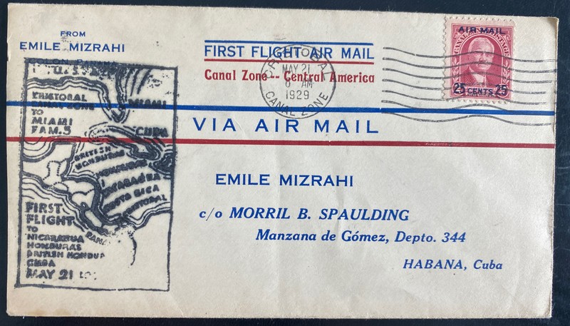 1929 Cristobal Canal Zone Panama First Flight Airmail cover Emile Mizrahi
