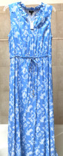 Talbots Women Size 10 Soft Blue Print Maxi Dress Sleeveless
