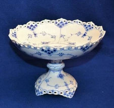 ROYAL COPENHAGEN Blue Fluted Full Lace Cake Stand Pedestal Compote Bowl #1020
