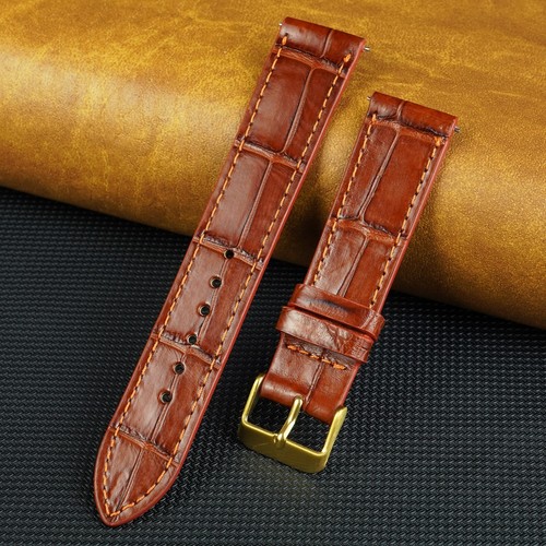 21mm Brown Men Watch Strap Quick Release Alligator Watch Band Gold Buckle Gift eBay