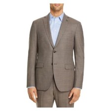 John Varvatos L87612 Mens Brown Star Usa Bleecker Sharkskin Suit Jacket Size 44
