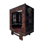 Vintage Chinese Brown Golden Carving Fujian Graphic Canopy Bed cs7618