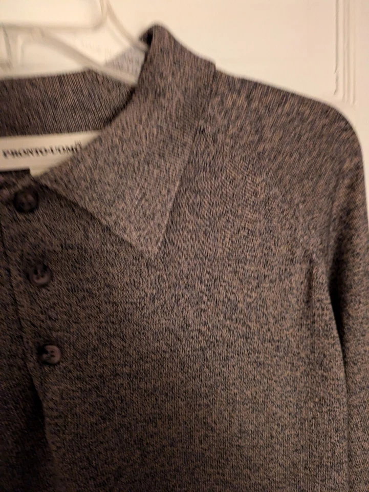 Pronto Uomo 100% шелк Мужская рубашка-поло пуловер Sz L синий 3 кнопки длинным рукавом - Изображение 4 из 4