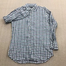 Saks Fifth Avenue Shirt Mens Extra Large Plaid Linen Button Up Preppy Slim
