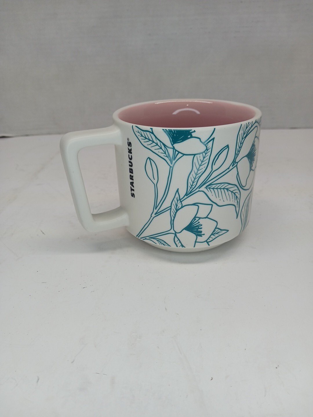 Starbucks 2019 Spring Floral Ceramic Mug 14oz Teal Pink Coffee Cup