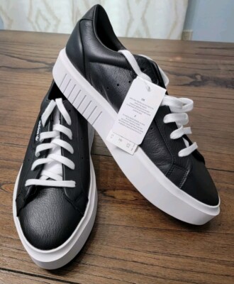 Adidas Sleek Originals Low Black/White Leather Shoes Sneaker Women's 11
