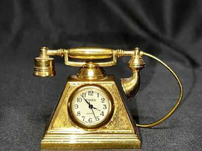 Timex Collectible Minature Old Time Phone Clock GOLD TONE Untested