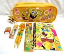 Spongebob Squarepants Yellow Pencil Case Pouch+6pc Spongebob Stationary Set-New