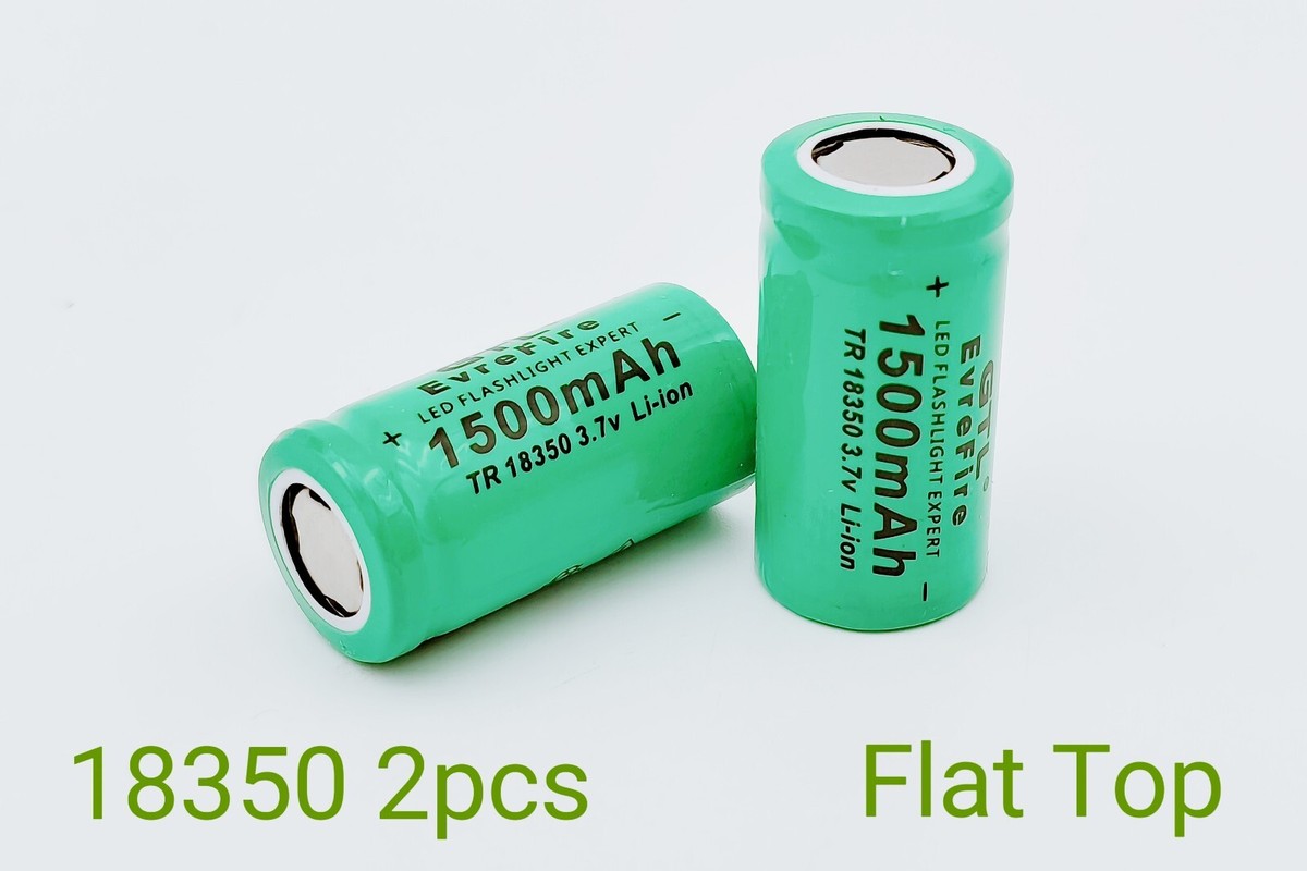 18350 2pcs Rechargeable Batteries Li-ion 3.7V 1500mAh Battery Flat