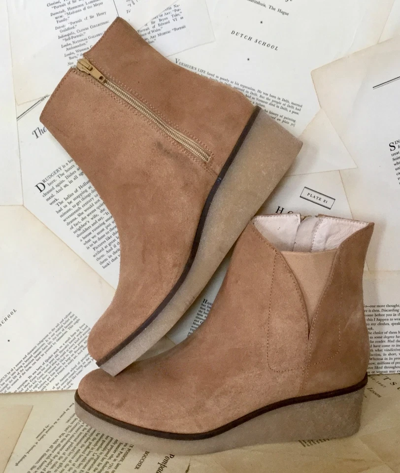 Botas de cuña Anthropologie Matt Benson Frieze cremallera lateral bandas elásticas tostadas 39 NUEVAS Foto 3 de 4