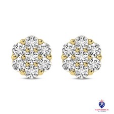 Embossed 6 Sided Cluster Stud 0.35 Ctw Diamond Earrings 10KT