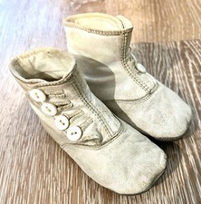 Antique 1900s French Victorian Bisque Doll Button Leather Boots Shoes 4.5  WOW