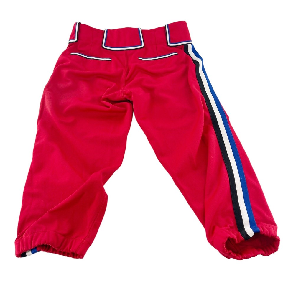 Boombah Youth Baseball Pants red piping 30 knicker blue white athletic
