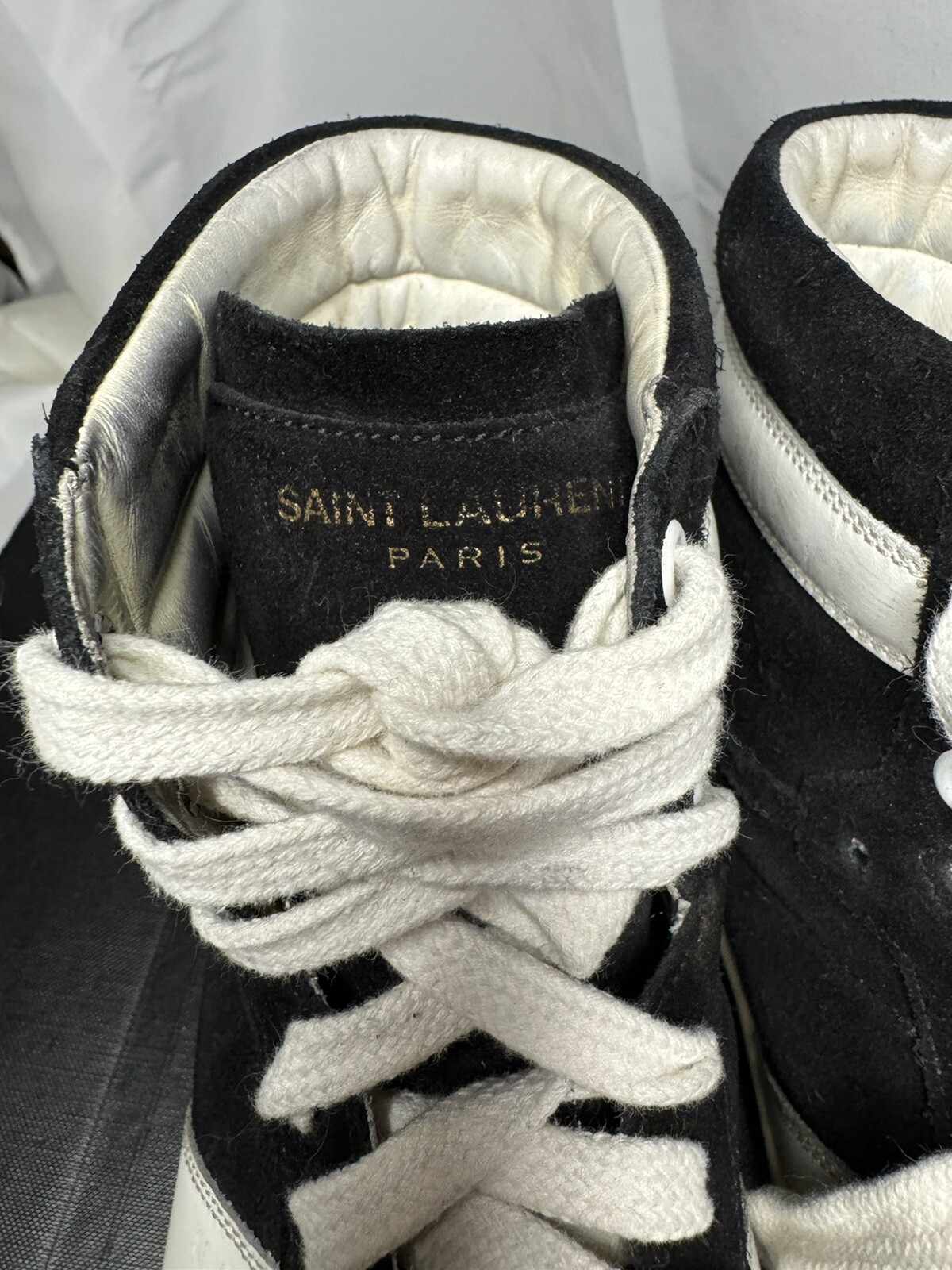 Sneakers alte Saint Laurent SL 02H bianche e nere in pelle scamosciata taglia 38