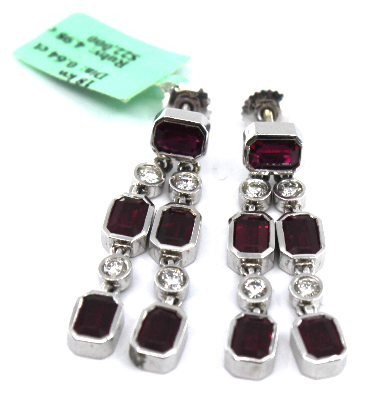 17k Solid White Gold Natural Ruby & Diamond Drop … - image 4