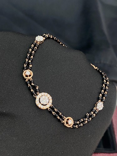 Gorgeous 0.72 Cts Round Brilliant Cut Diamonds Black Bead Bracelet 14K Rose Gold - Picture 15 of 15
