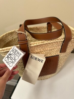 Authentic Brand New LOEWE Embossing Anagram Straw Basket Hand Bag