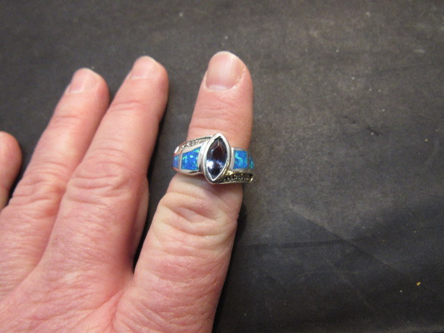 Sterling  Silver opal    Amethyst Ring - image 1