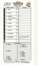 8-3-11 San Antonio Missions Game Used Lineup Card - Nick Hundley & Jedd Gyorko