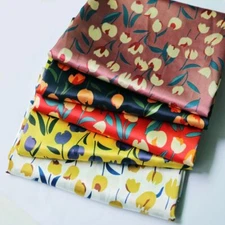 1 Yard Elegant Floral Satin Fabric Printed Charmeuse Material For Gown Scarf Diy