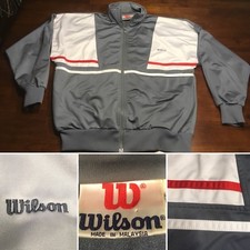 VTG 80's WILSON Full Zip Warmup Tennis Track Jacket White Gray Red Men's Size L
