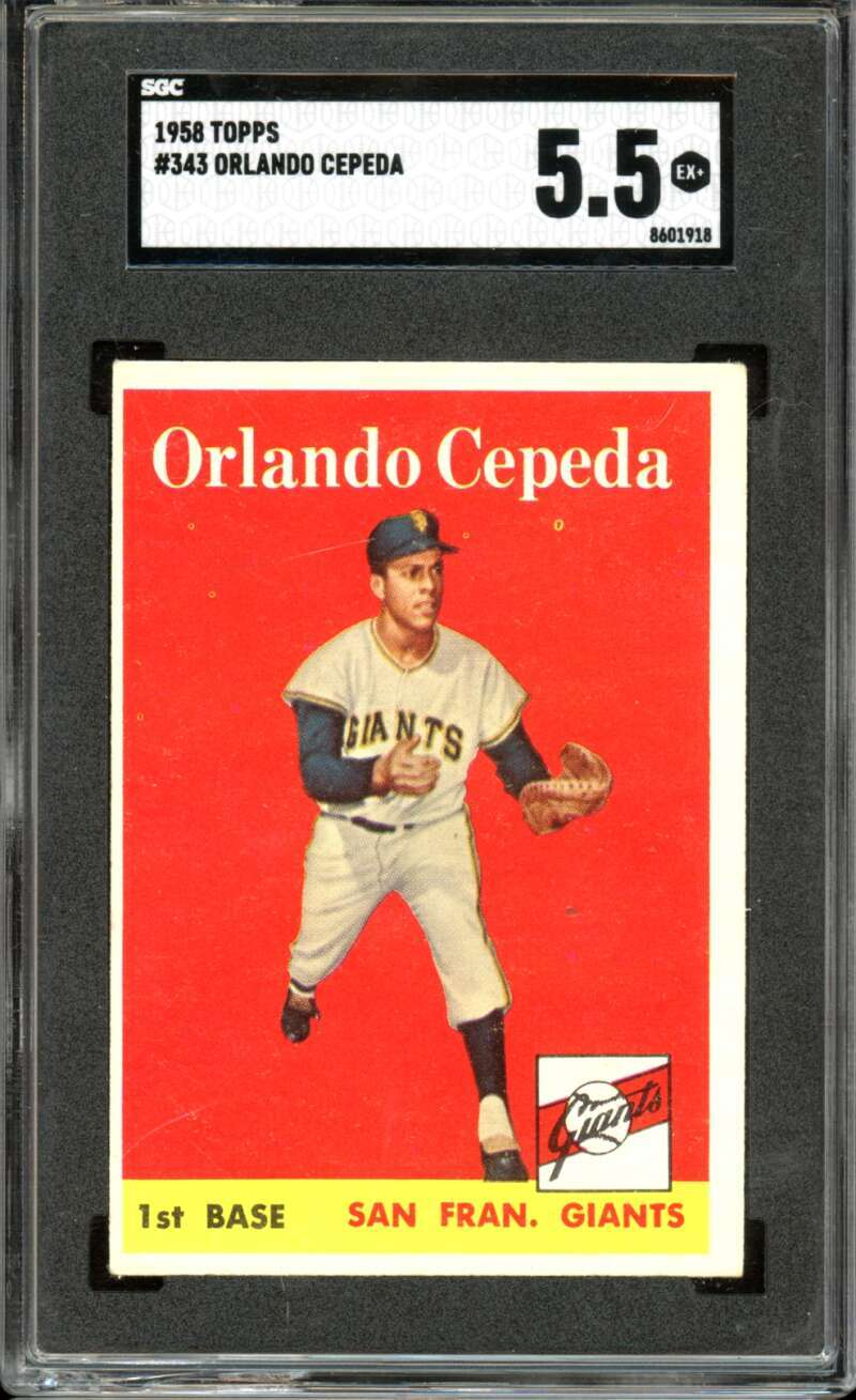 1958 Topps #343 Orlando Cepeda RC/Rookie Giants HOF SGC 5.5 EX+