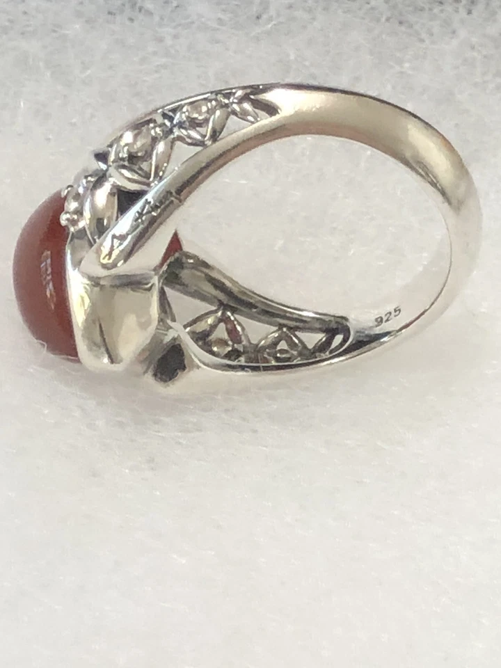 Anillo de piedra de cornalina de plata de ley 925 Ann King con destellos laterales talla 8,75 Foto 4 de 4