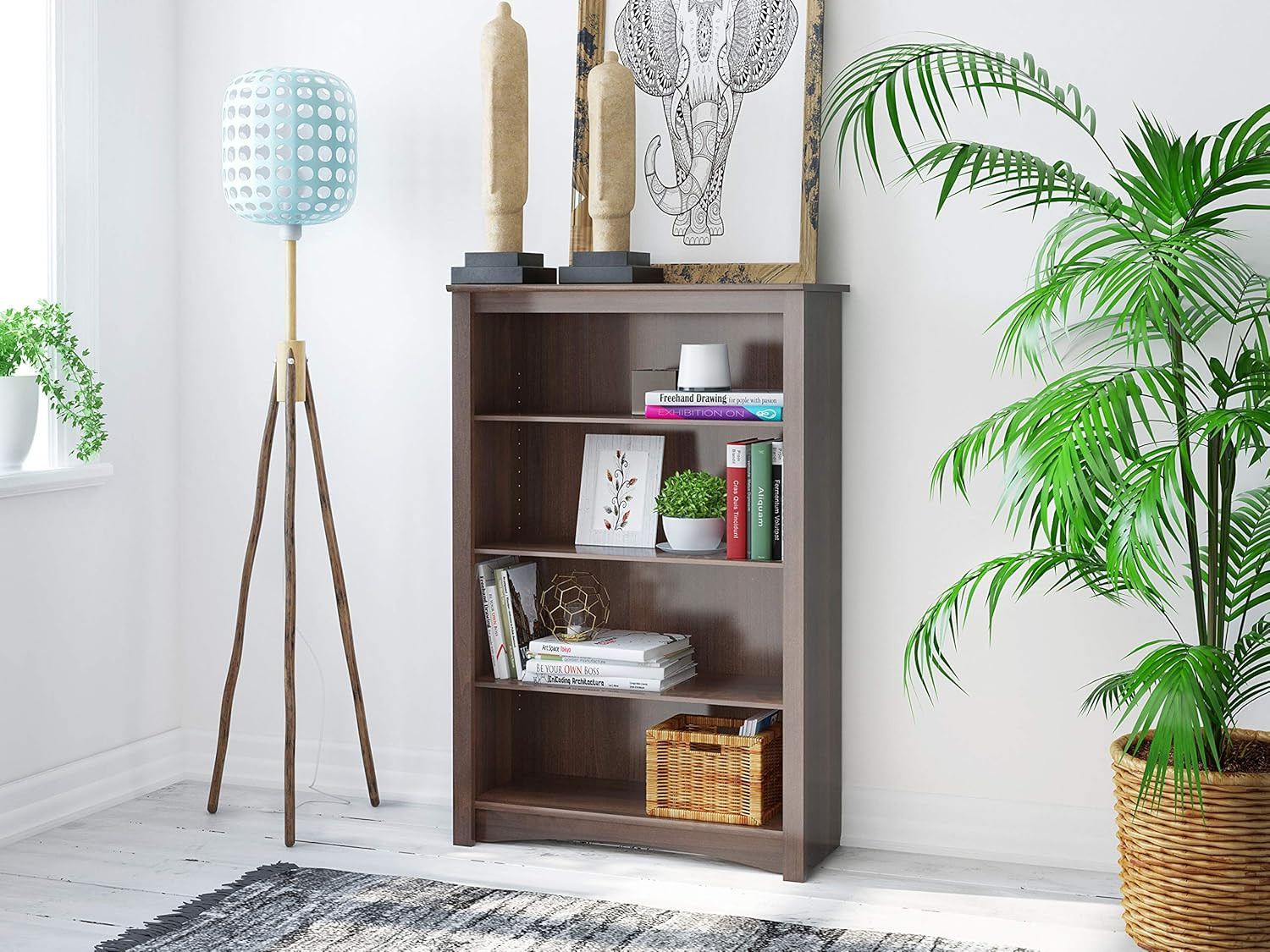 Sonoma 4-Tier Bookcase 48"H with 3 Adjustable Shelves, Espresso Storage Cabinet,